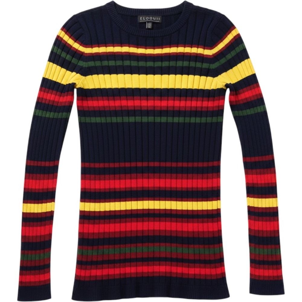 Eloquii Striped Ribbed Sweater Womens 14/16 Navy Multi Color Excellent Cotton